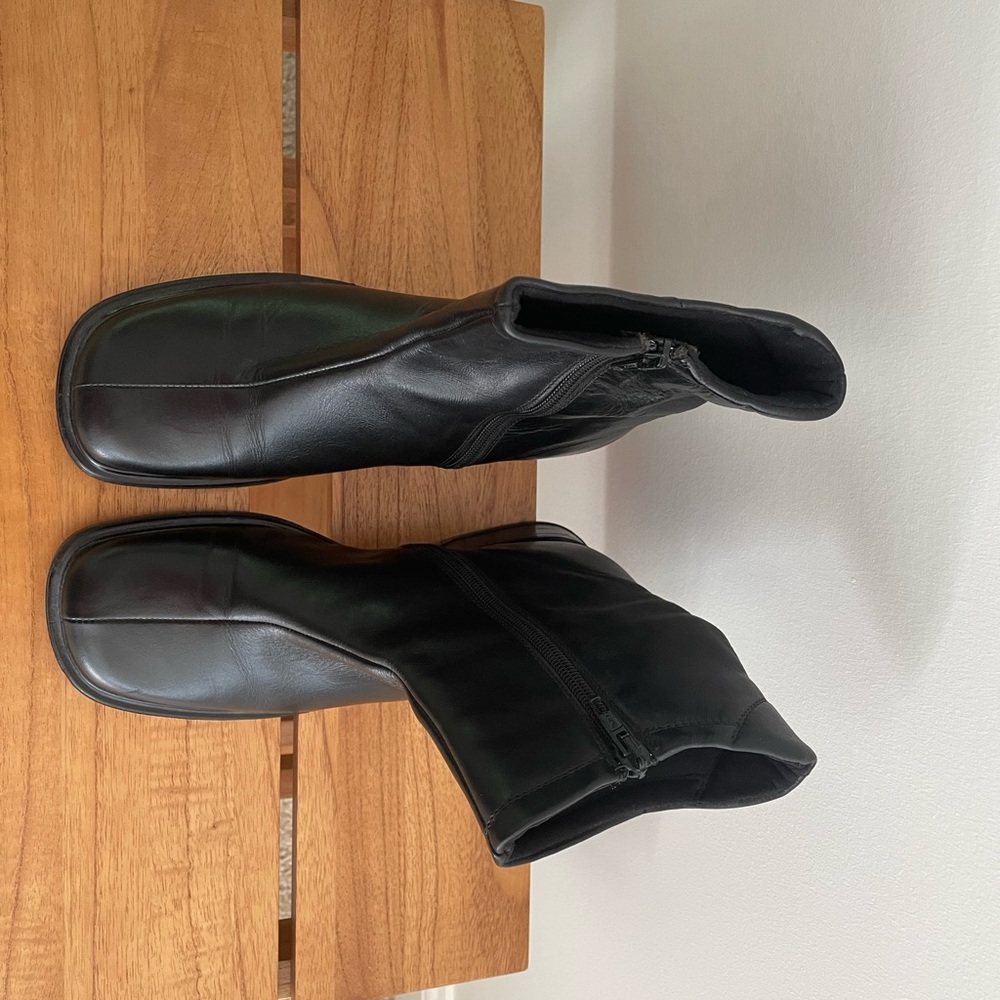 Square toe leather ankle boots